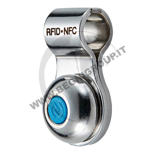 SupraRing Microchip digitale RFID con tag in acciaio semplice da applicare tramite fune di acciaio di diametro massimo 7 mm.