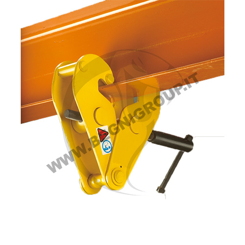 Morsa per trave idonea al fissaggio di paranchi su travi strutturali